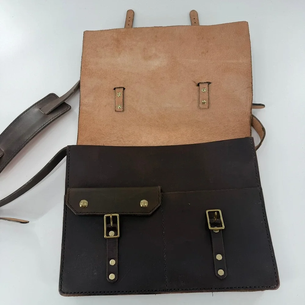 Unbranded Messenger Bag Leather Satchel Modern Unisex Large Dark Brown Shoulder